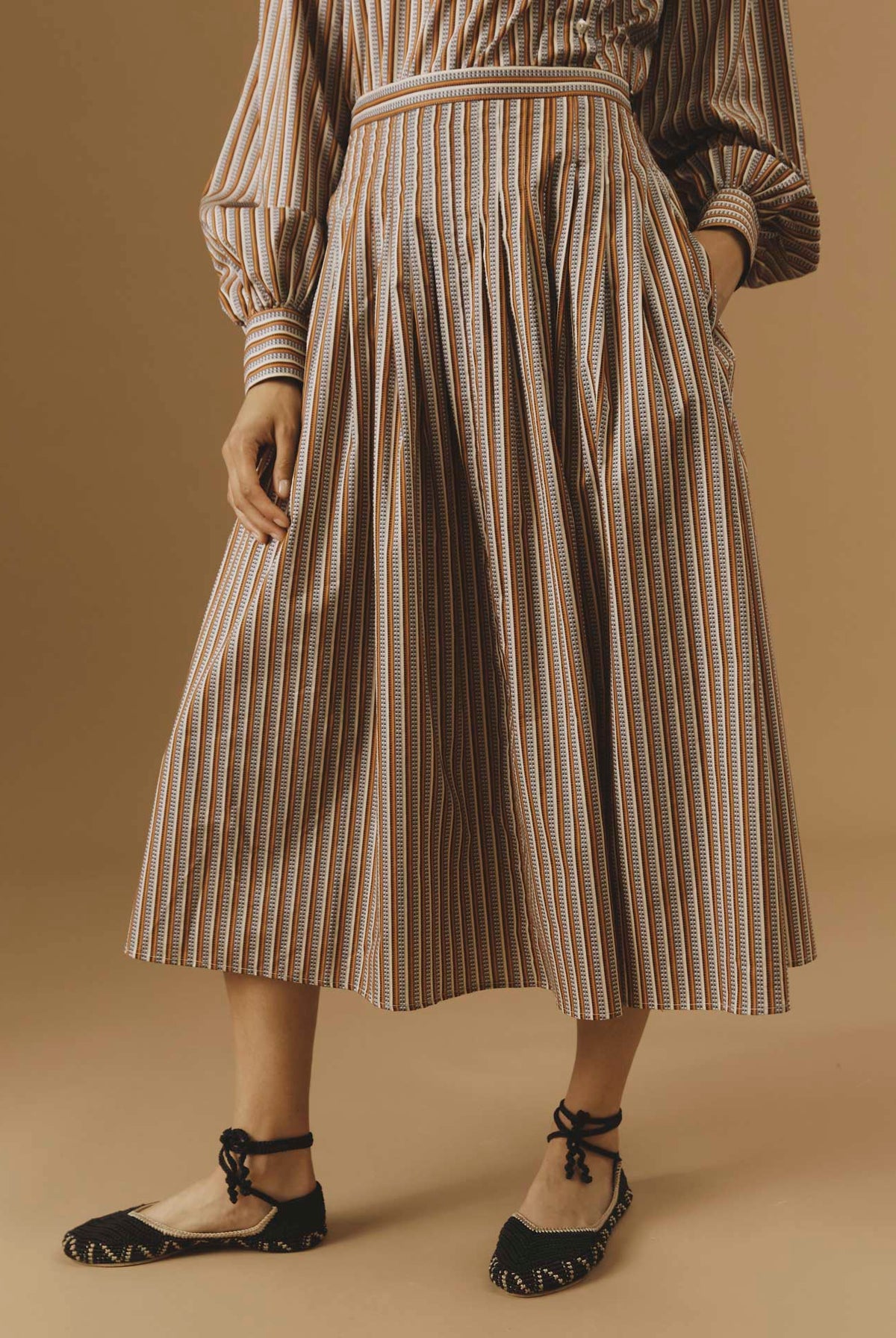 Close-up Front view of Zazou copper Cotton Skirt by Thierry Colson