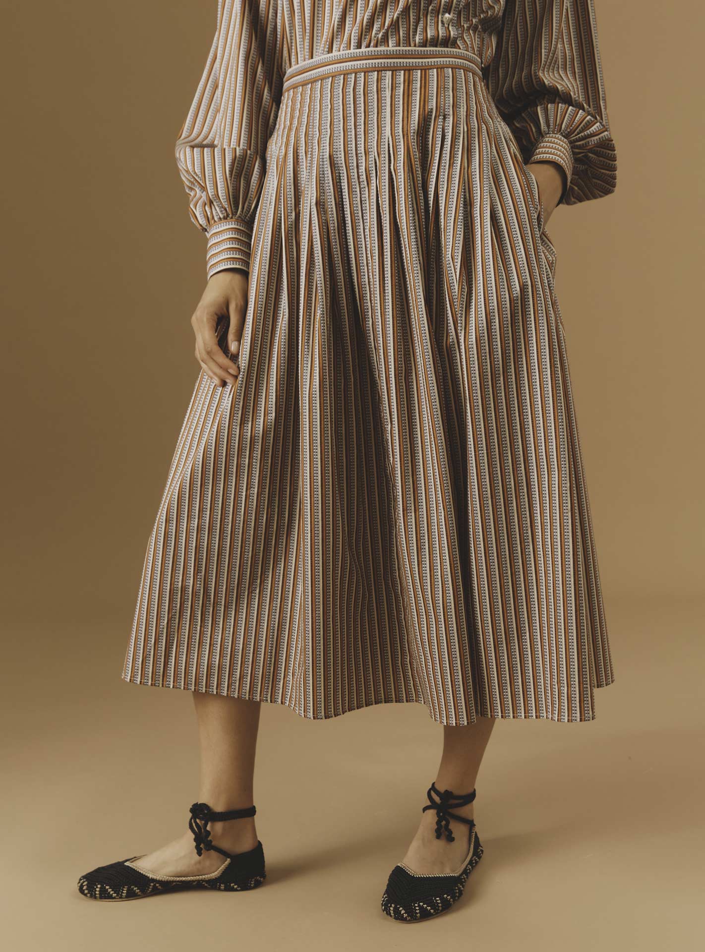 Close-up Front view of Zazou copper Cotton Skirt by Thierry Colson