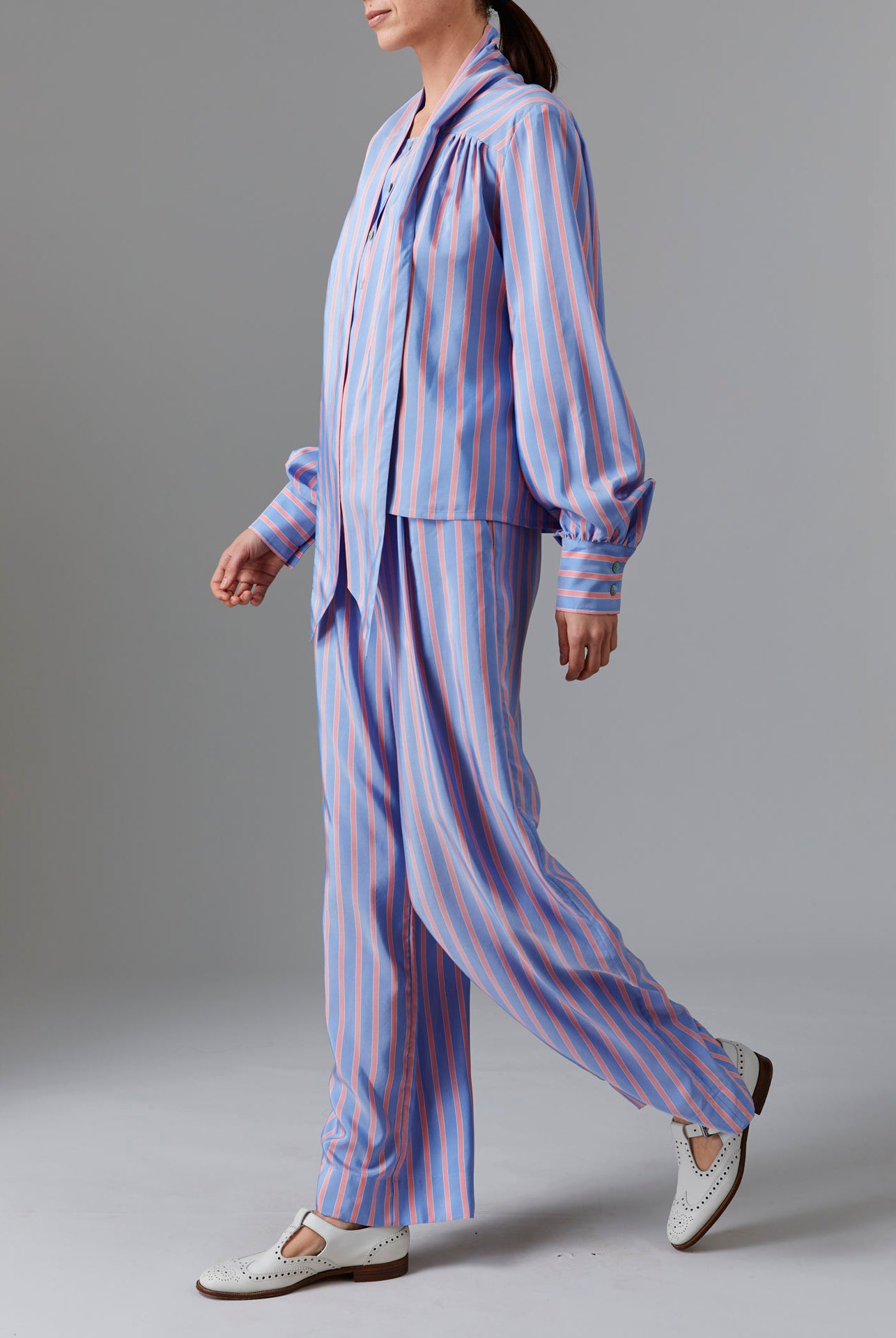 Large view of Alba Blouse - Heaven Blue/Pink Silk Road Stripes by Thierry Colson