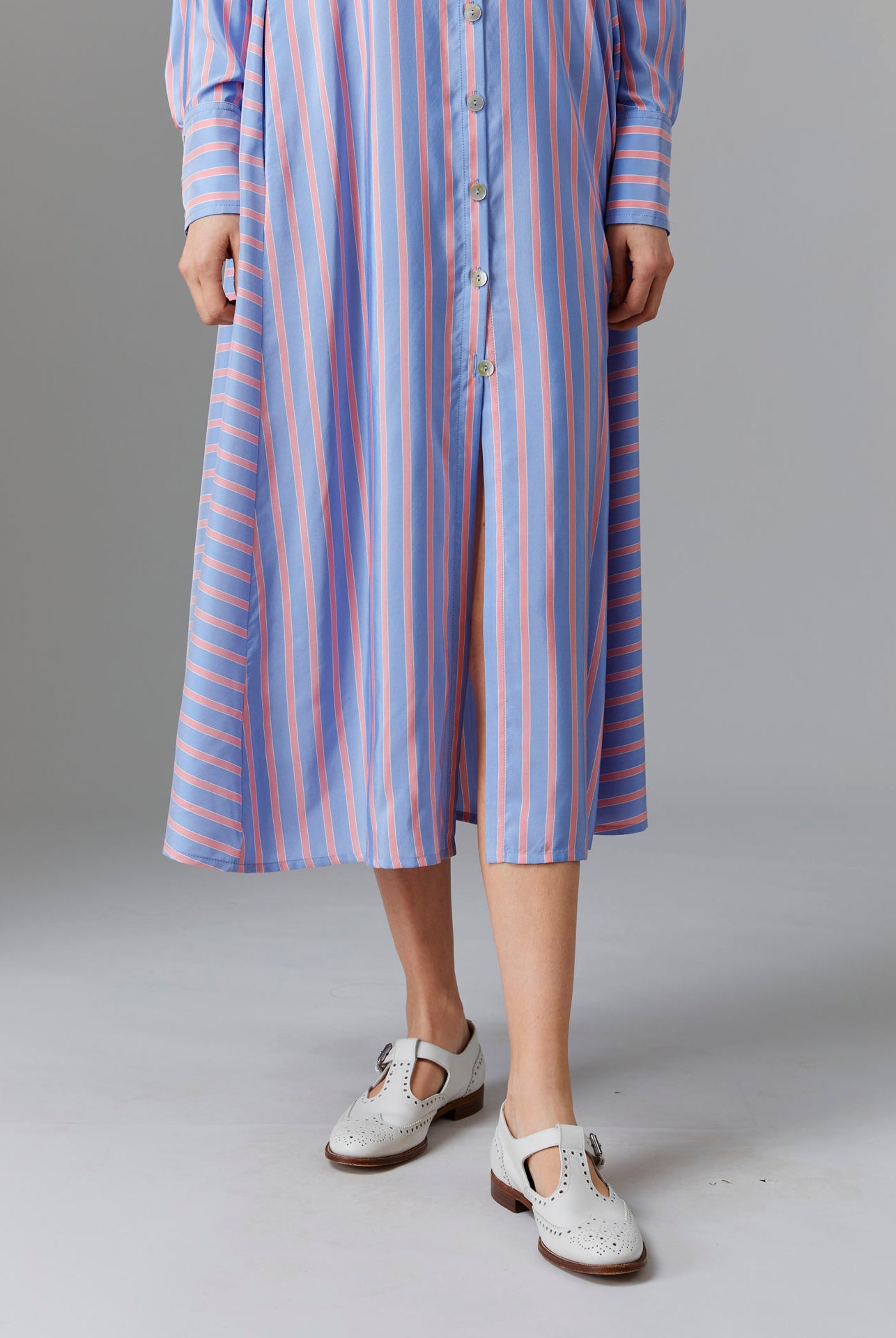 Bottom of Alceste Dress - Heaven Blue/Pink Silk Road Stripes by Thierry Colson