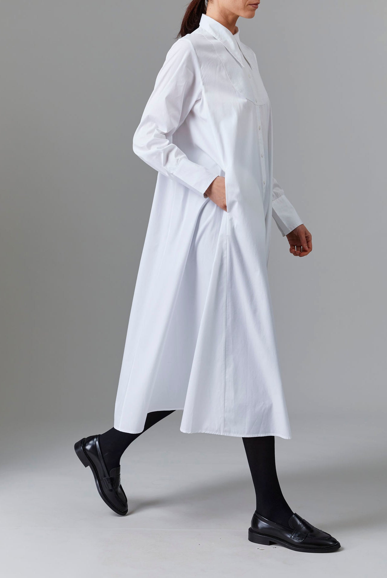 Side view of Alceste off white Dress - Topstitching Poplin by Thierry Colson