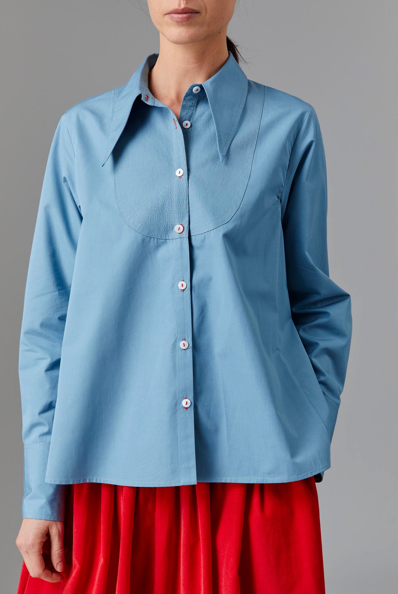 Front view of Alcide Ice Blue Shirt - Topstitching Poplin by Thierry Colson