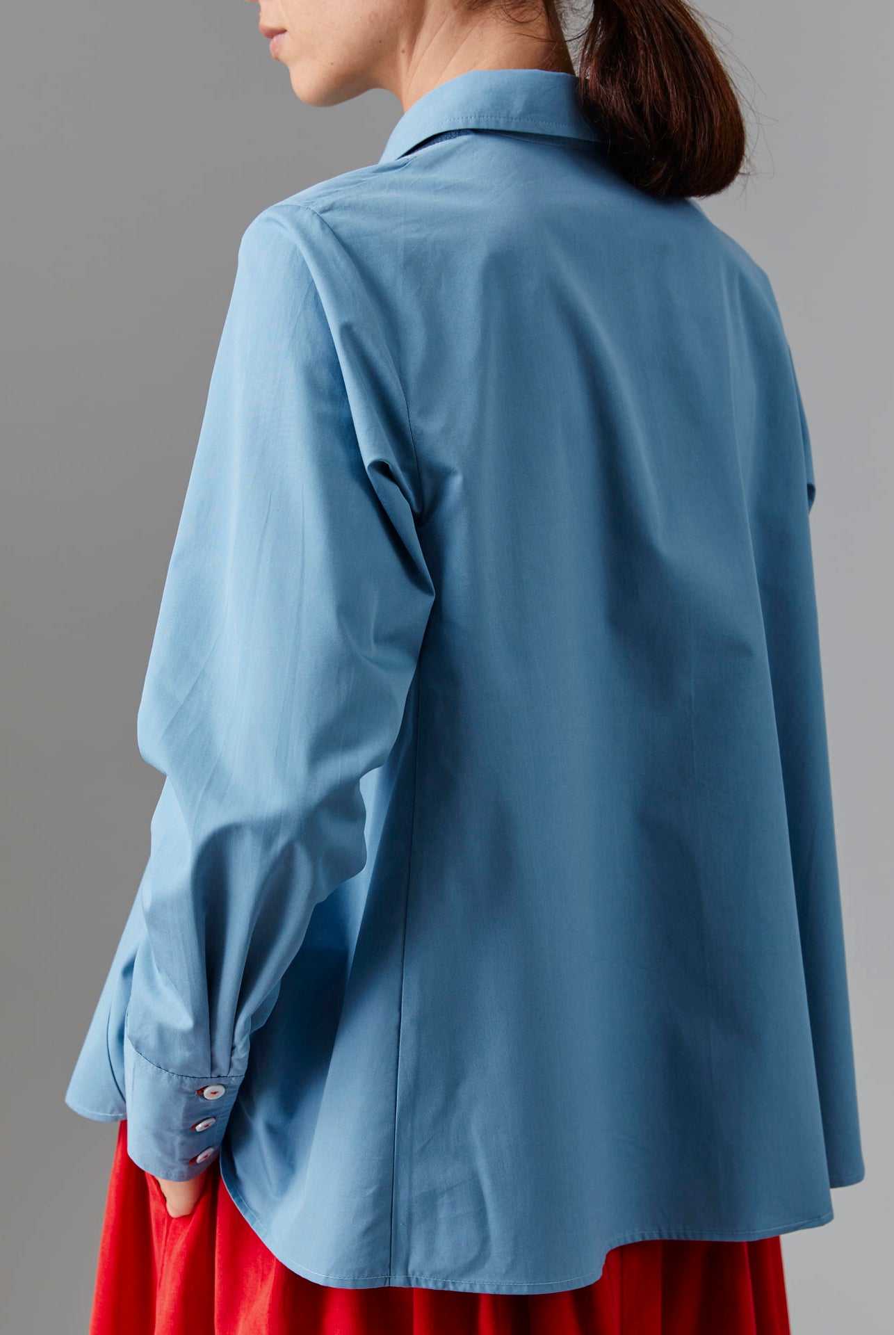 Back view of Alcide Ice Blue Shirt - Topstitching Poplin by Thierry Colson