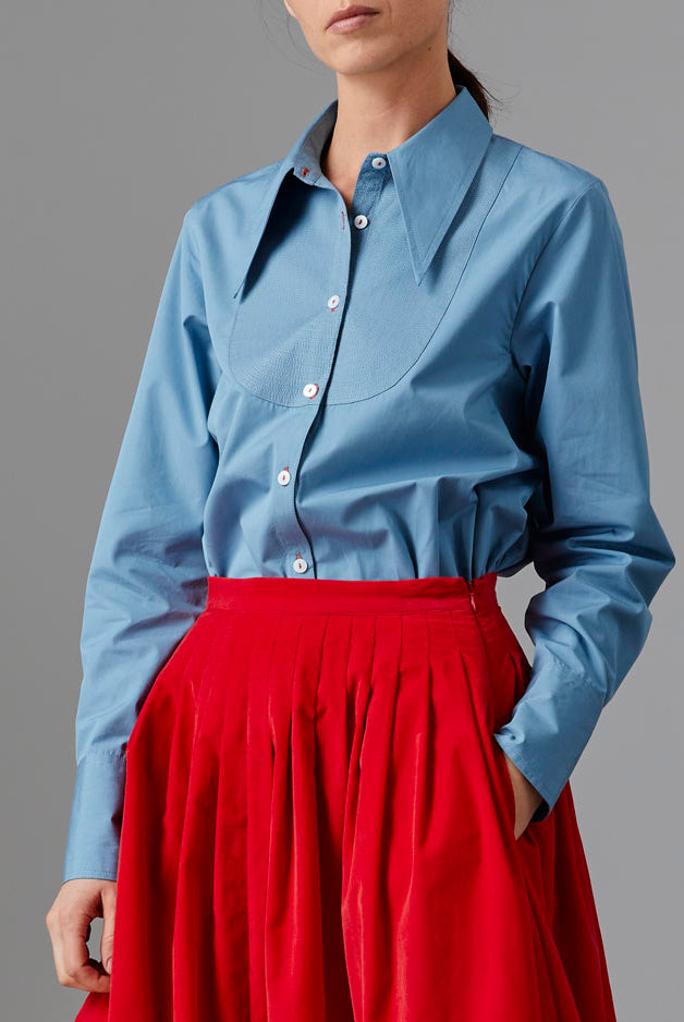 Large view of Alcide Ice Blue Shirt - Topstitching Poplin by Thierry Colson