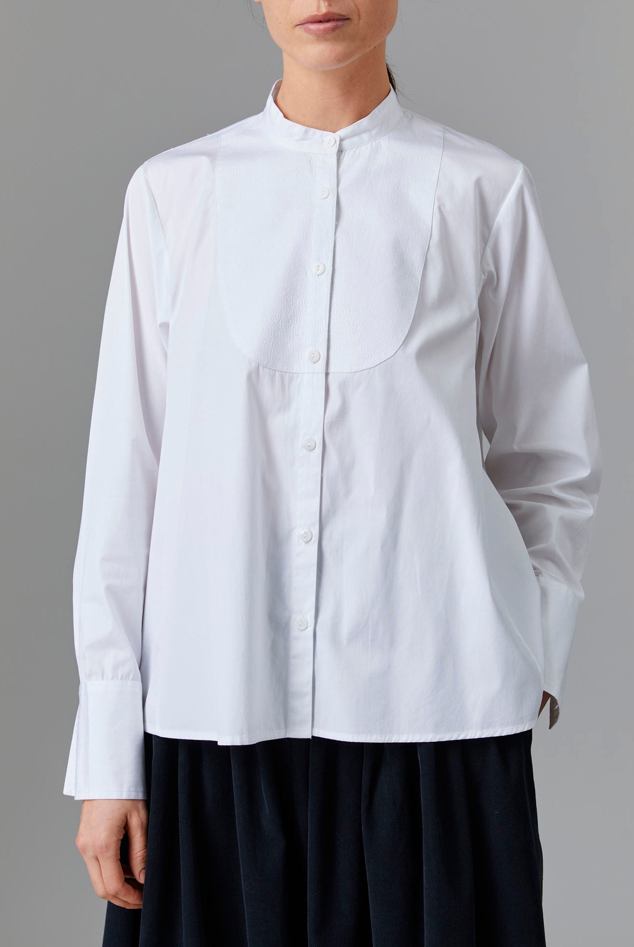 Front view of Ali Shirt - Off White Poplin Topstitching by Thierry Colson