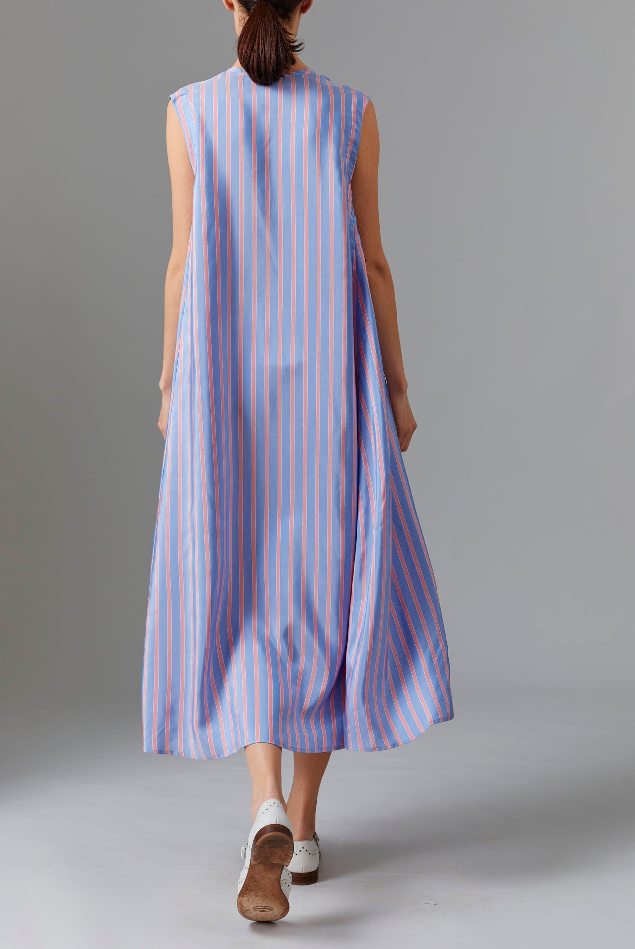 Back view of Apolonia Kaftan - Heaven Blue/Pink Silk Road Stripes I Thierry Colson