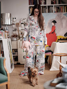  Sacha  photographed in her studio wearing ALBERTINE Pyjama by Thierry Colson - Scarf pattern by Floch Poliakoff by Stéphane Gautronneau