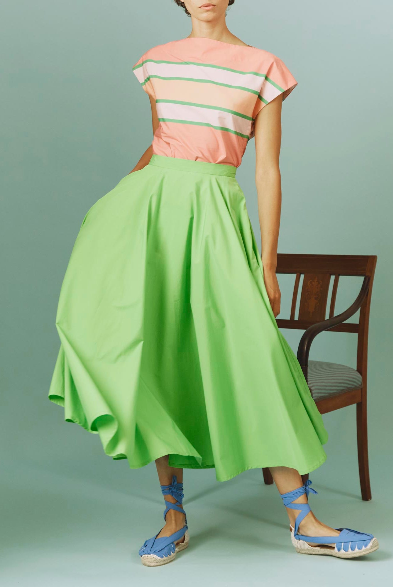 Large view of Audrey Skirt: Matisse Plain Poplin in Green by Thierry Colson