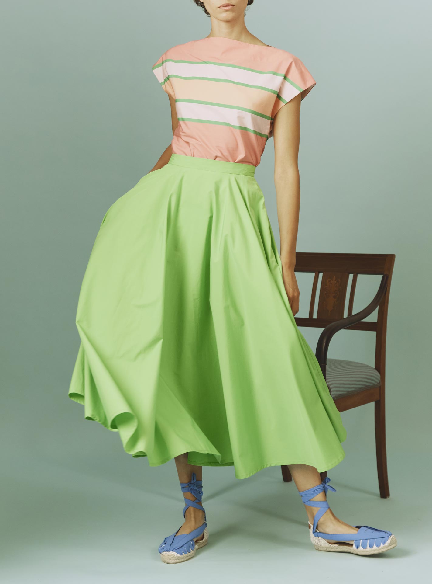 Large view of Audrey Skirt: Matisse Plain Poplin in Green by Thierry Colson