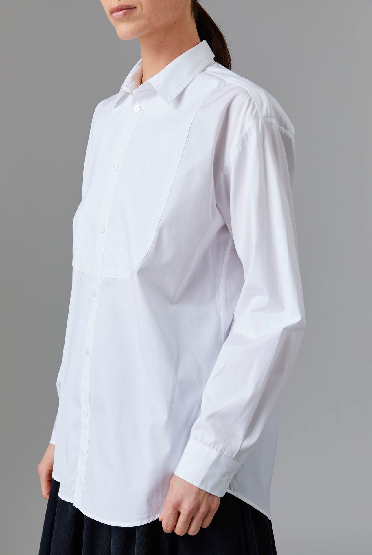Side view of Barth Men Shirt - Off White Poplin Topstitching by Thierry Colson