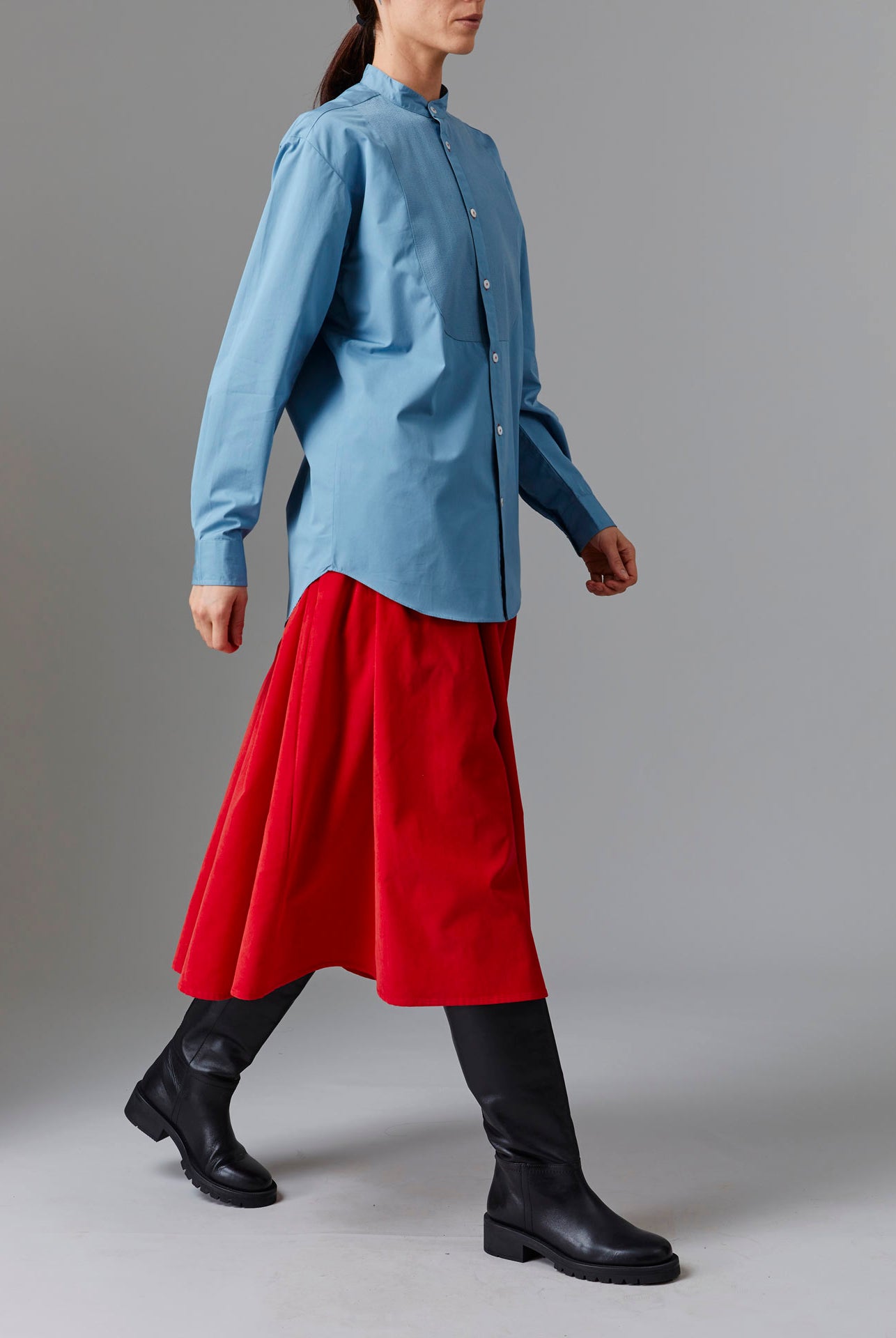 Side view of Berthie Ice Blue Men Shirt - Topstitching Poplin by Thierry Colson