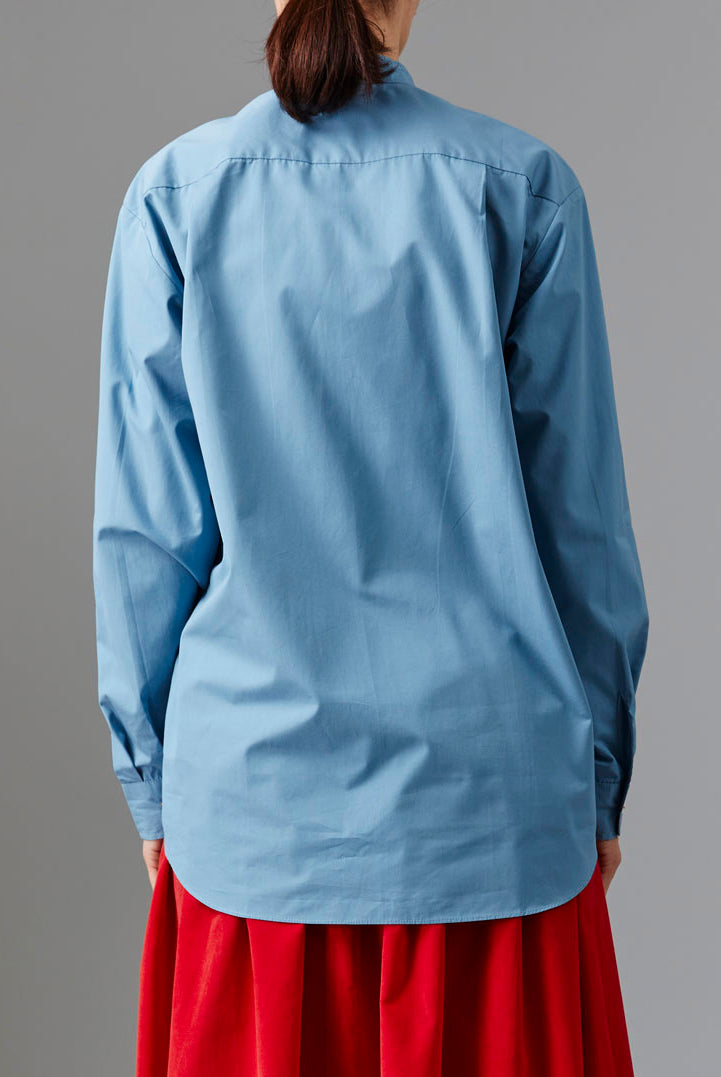 Back view of Berthie Ice Blue Men Shirt - Topstitching Poplin by Thierry Colson