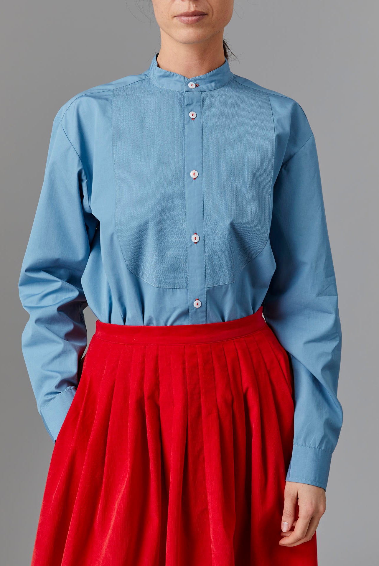 Front view of Berthie Ice Blue Men Shirt - Topstitching Poplin by Thierry Colson