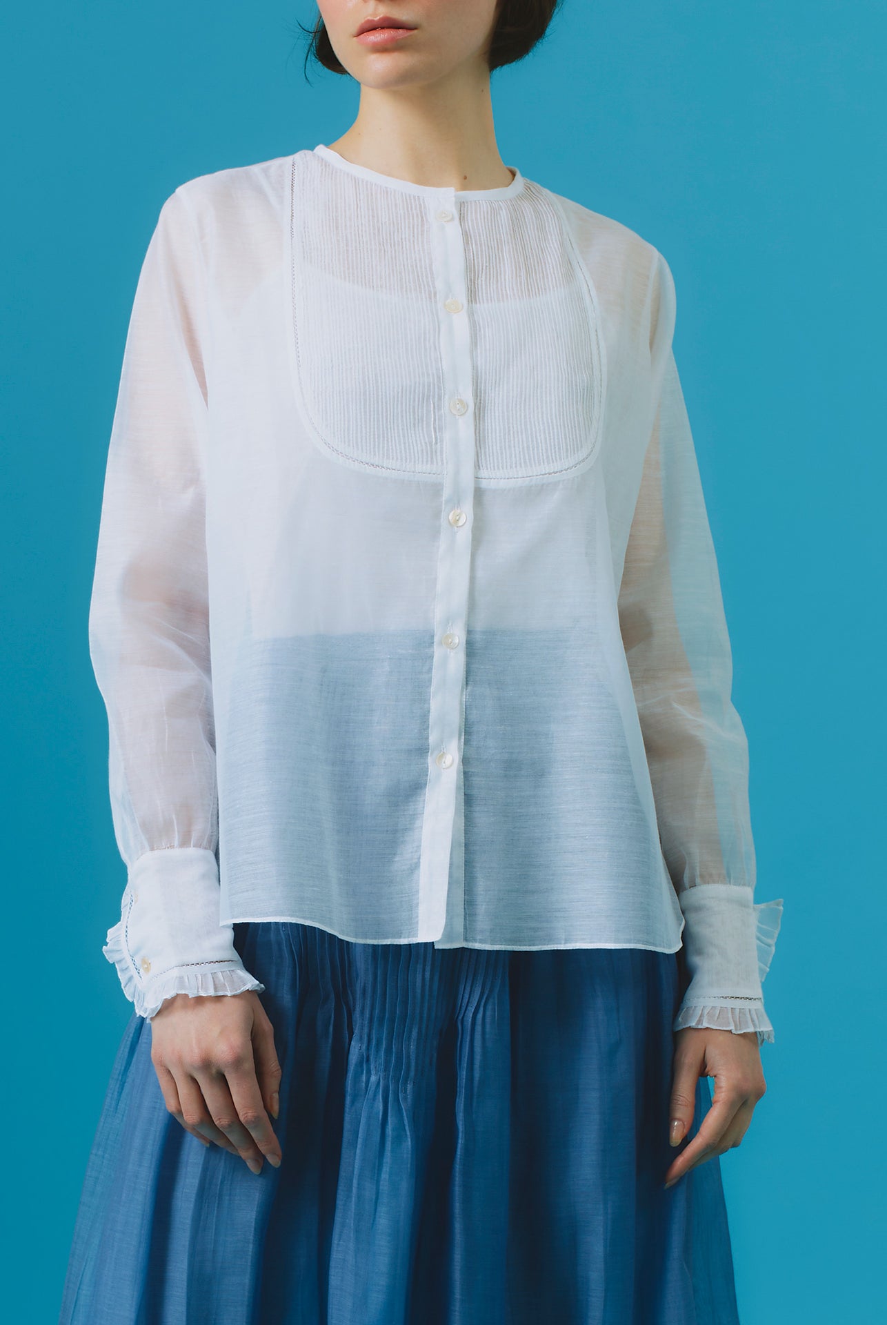 Front view of Zaurak Chanderi Appliqué White Shirt Thierry Colson