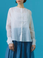Front view of Zaurak Chanderi Appliqué White Shirt Thierry Colson