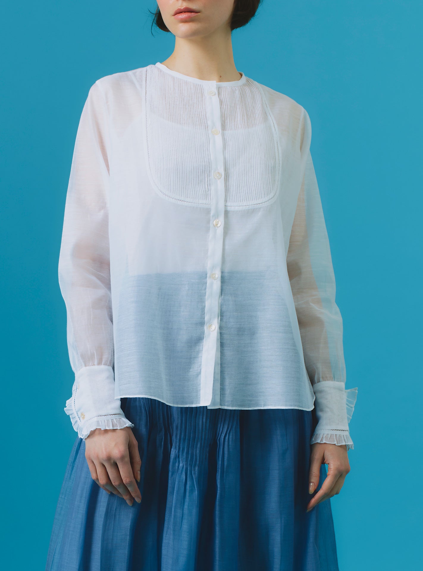 Front view of Zaurak Chanderi Appliqué White Shirt Thierry Colson