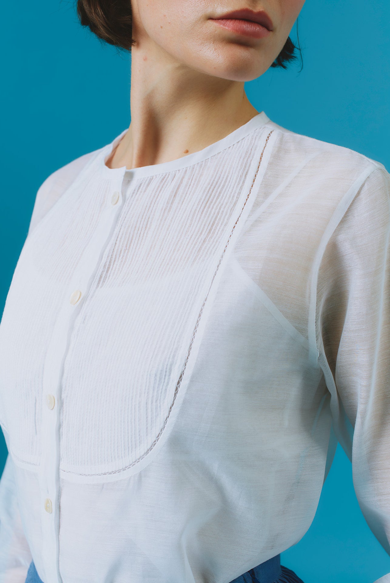 Detail of Zaurak Chanderi Appliqué White Shirt Thierry Colson