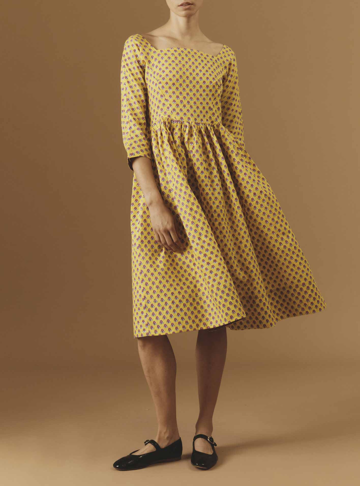 Yellow magenta dress Amalia - Thierry Colson - Pre Spring 2024 - Provencal Mignardise theme