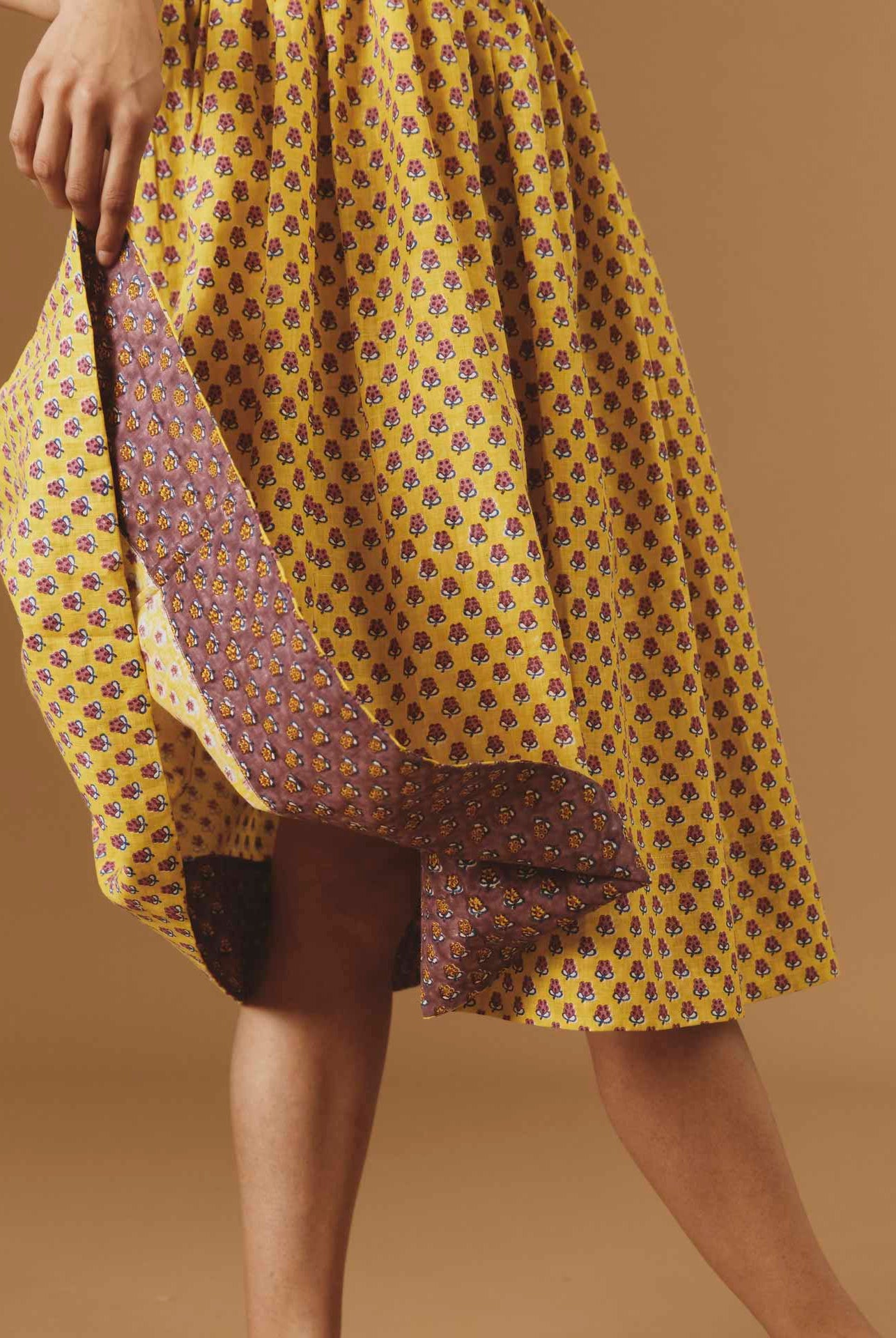 Yellow magenta dress Amalia - Thierry Colson - Pre Spring 2024 - Provencal Mignardise theme - detail of hem