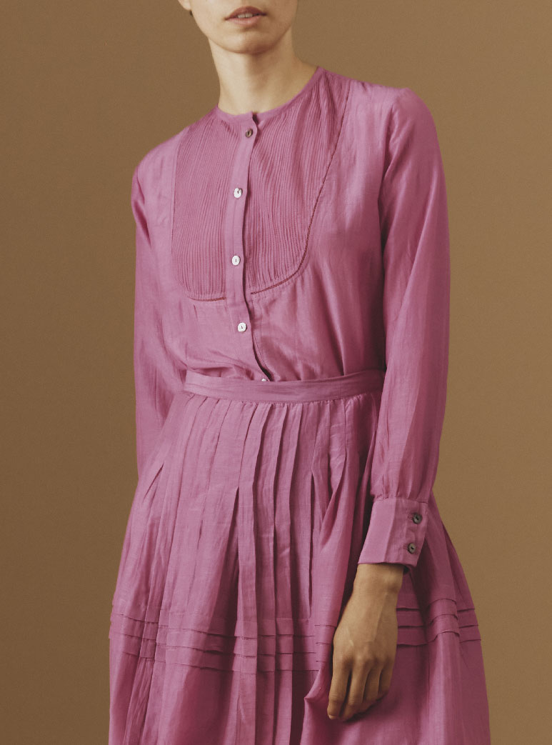Front View ANDREA Magenta Cotton/Silk Blouse by Thierry Colson