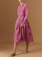 Back view of ANDREA Blouse and Zazou Skirt - Magenta Cotton/Silk by Thierry Colson