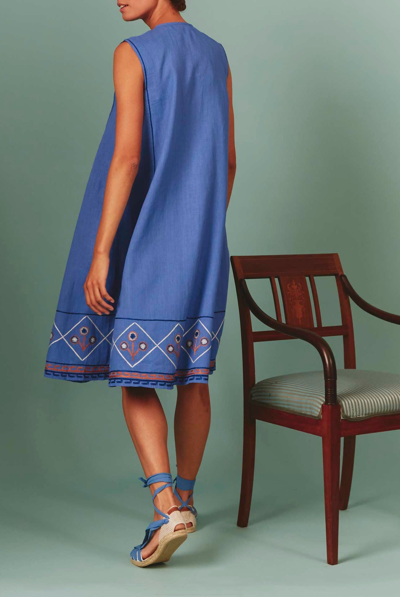 Back view of Lavender Archaic Embroidery Apolonia Midi by Thierry Colson