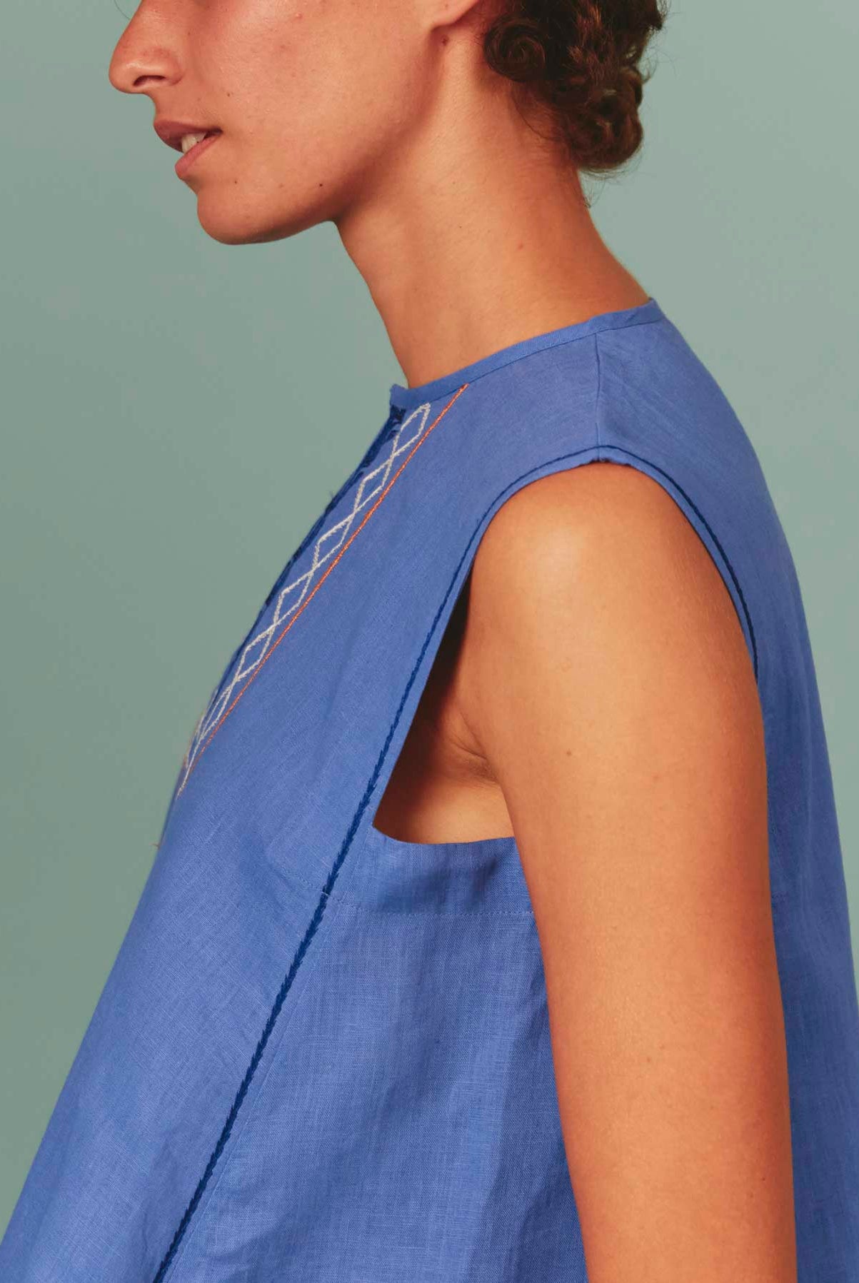 Side view of Lavender Archaic Embroidery Apolonia Midi by Thierry Colson