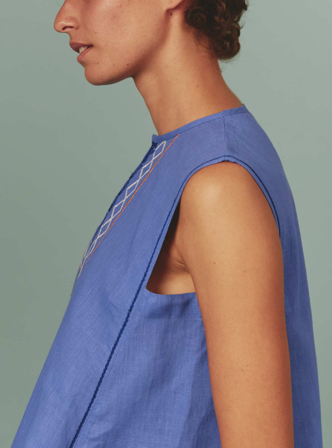 Side view of Lavender Archaic Embroidery Apolonia Midi by Thierry Colson