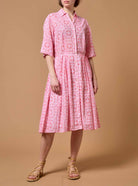 Front view of Oriane  Mughal Block Print Multico Red dress by Thierry Colson