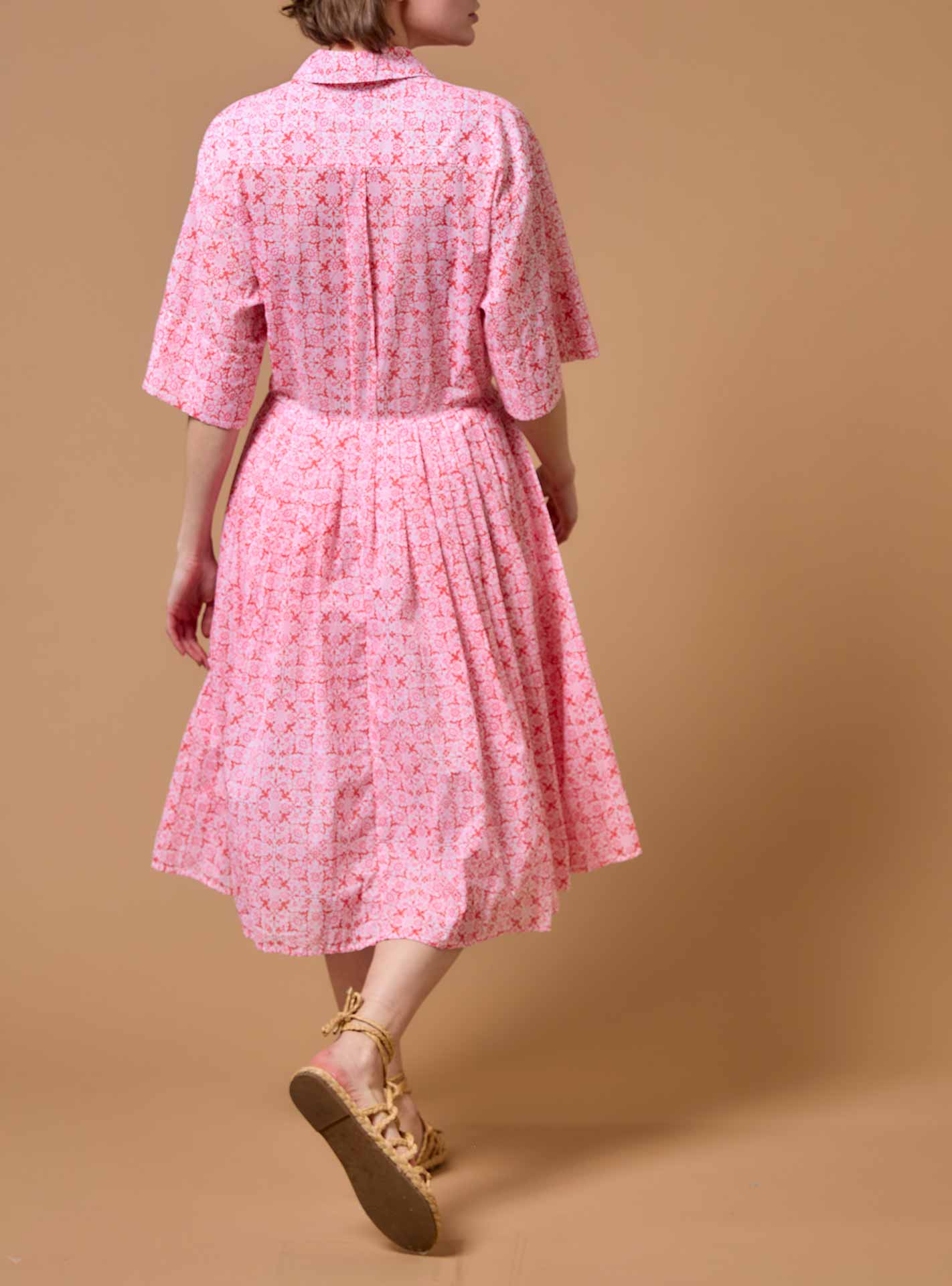 Back view of Oriane  Mughal Block Print Multico Red dress by Thierry Colson