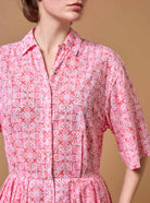 Collar detail of Oriane  Mughal Block Print Multico Red dress by Thierry Colson