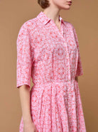 Close up of Oriane  Mughal Block Print Multico Red dress by Thierry Colson