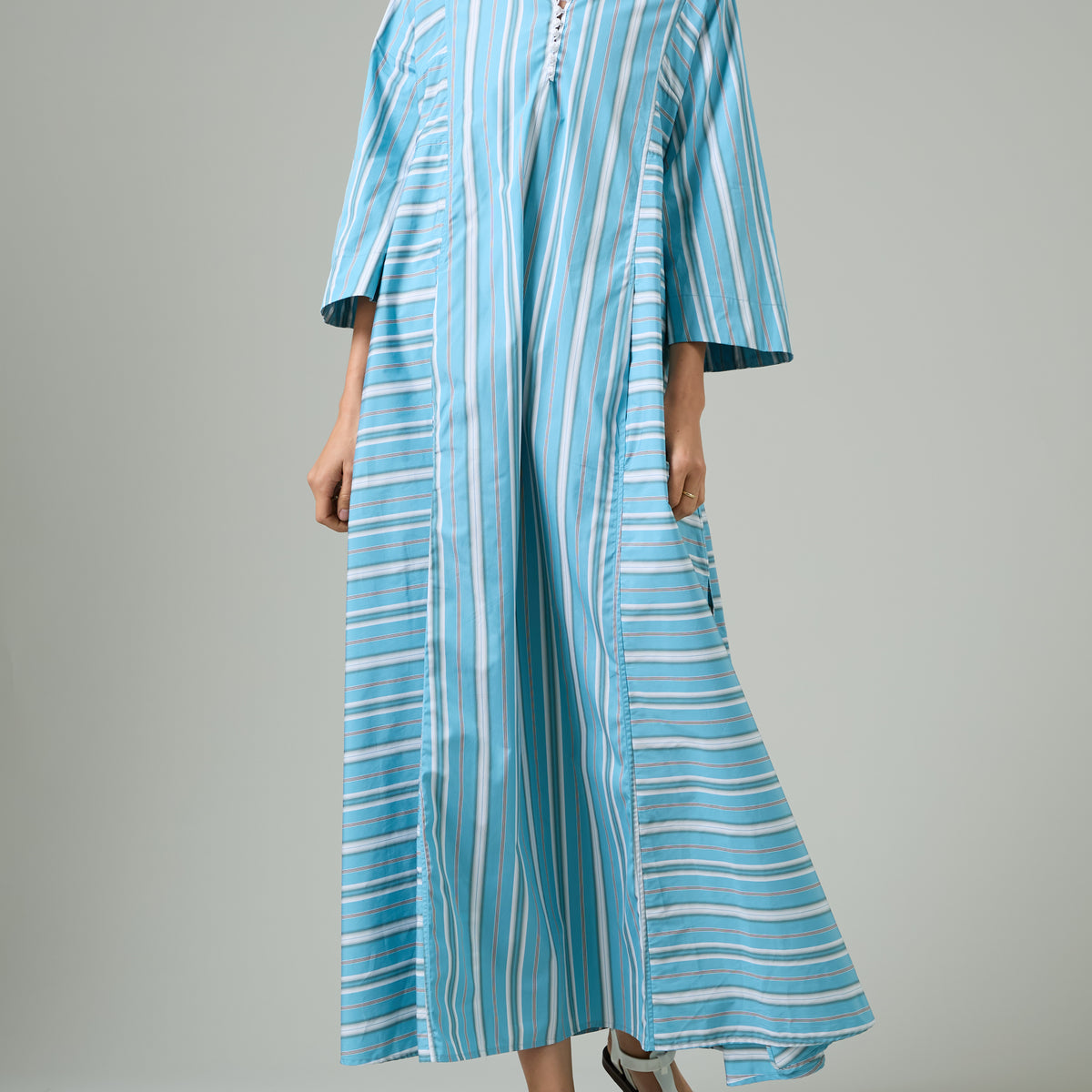 Rachel Long dress - Lagoon & White