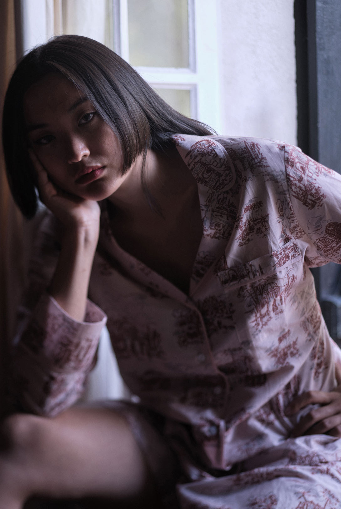 Maï is wearing Albertine Toile de Jouy Pajamas by Thierry Colson - Photographed by Stéphane Gautronneau