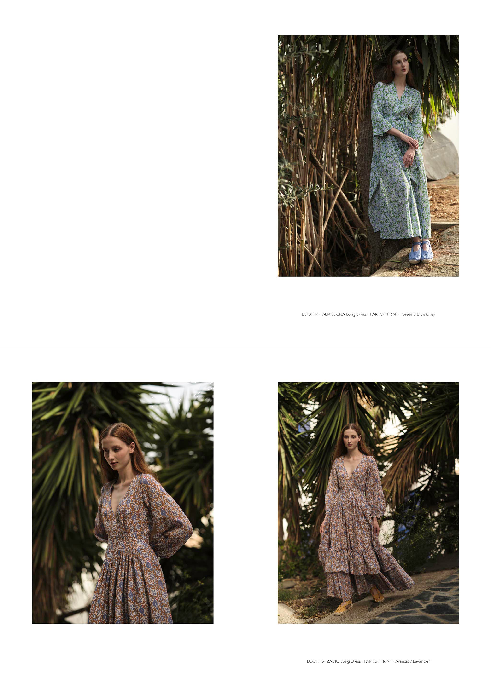 Thierry Colson Spring Summer 2024 Collection - Parrot Print, Almudena long dress & Zadig long dress