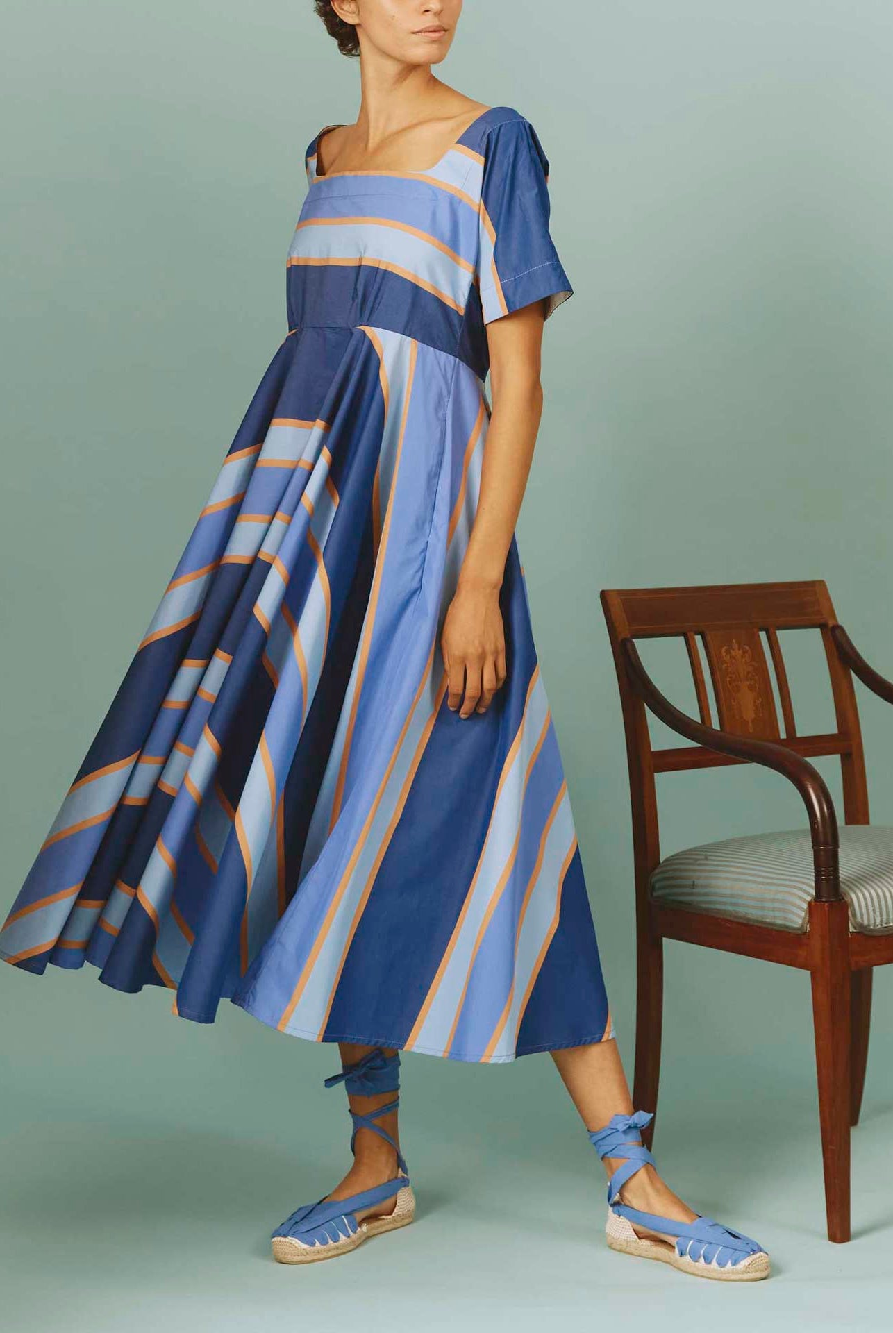 Thierry Colson's Samarkand Stripes Allegria Blue Arencio Dress - Three-quarter view