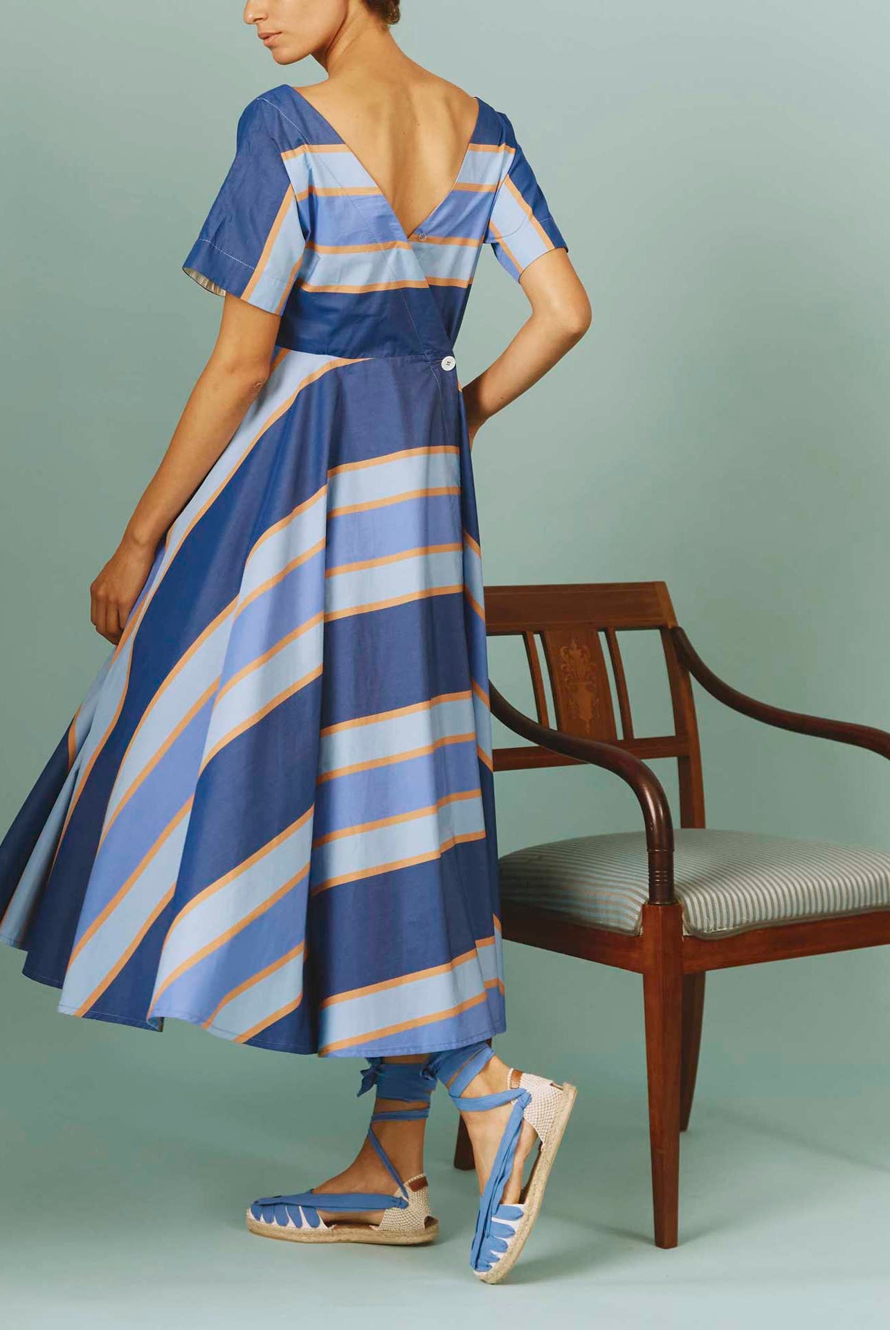 Thierry Colson's Samarkand Stripes Allegria Blue Arencio Dress - back view
