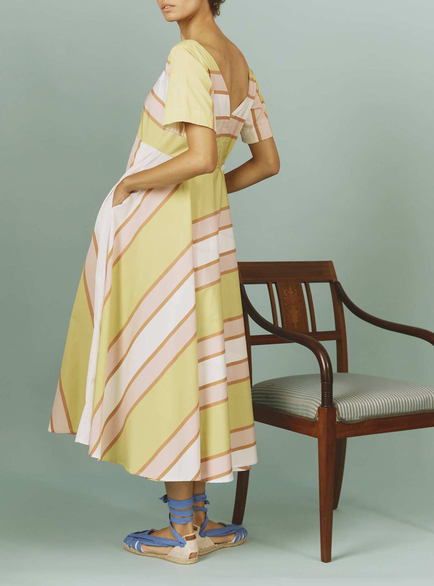 Thierry Colson's Samarkand Stripes Allegria Pink Lemon Dress  - 3/4 rear view