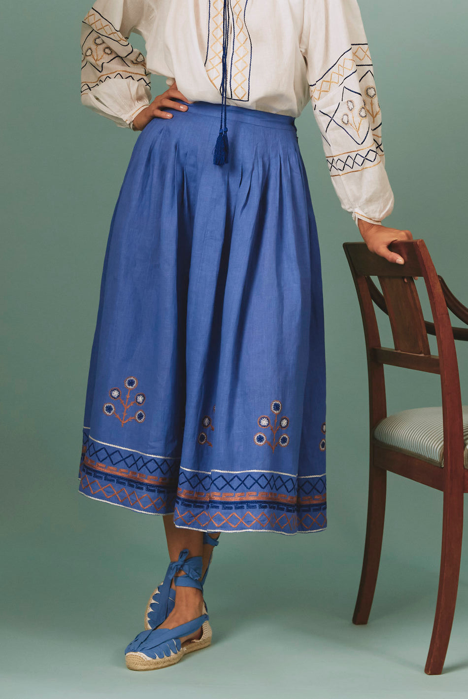 Front view of Lavender Zazou Skirt: Archaic Embroidery by Thierry Colson