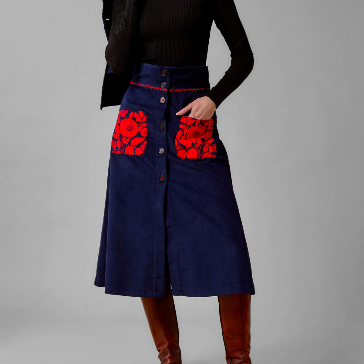 Jupe Brodée C/MEO COLLECTIVE En Navy - Neuve Avec étiquettes - Taille S - Coupe A-Line - MSRP 170$