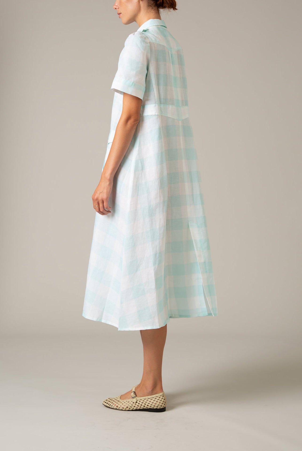 Bak view - Baghera Dress in Mint Vichy by Thierry Colson – Lightweight Safari Dress