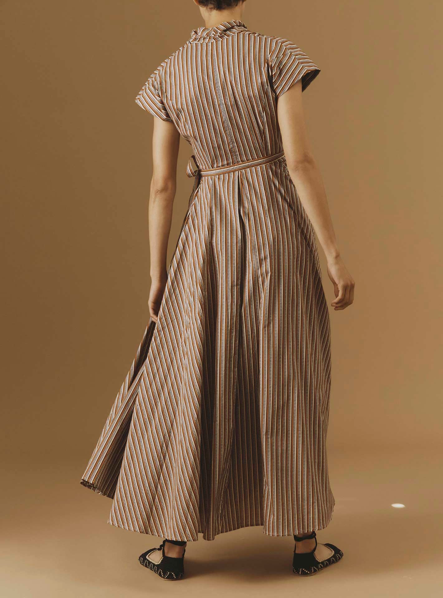 Back view of Isolde Copper Cotton Long Dress by Thierry Colson 