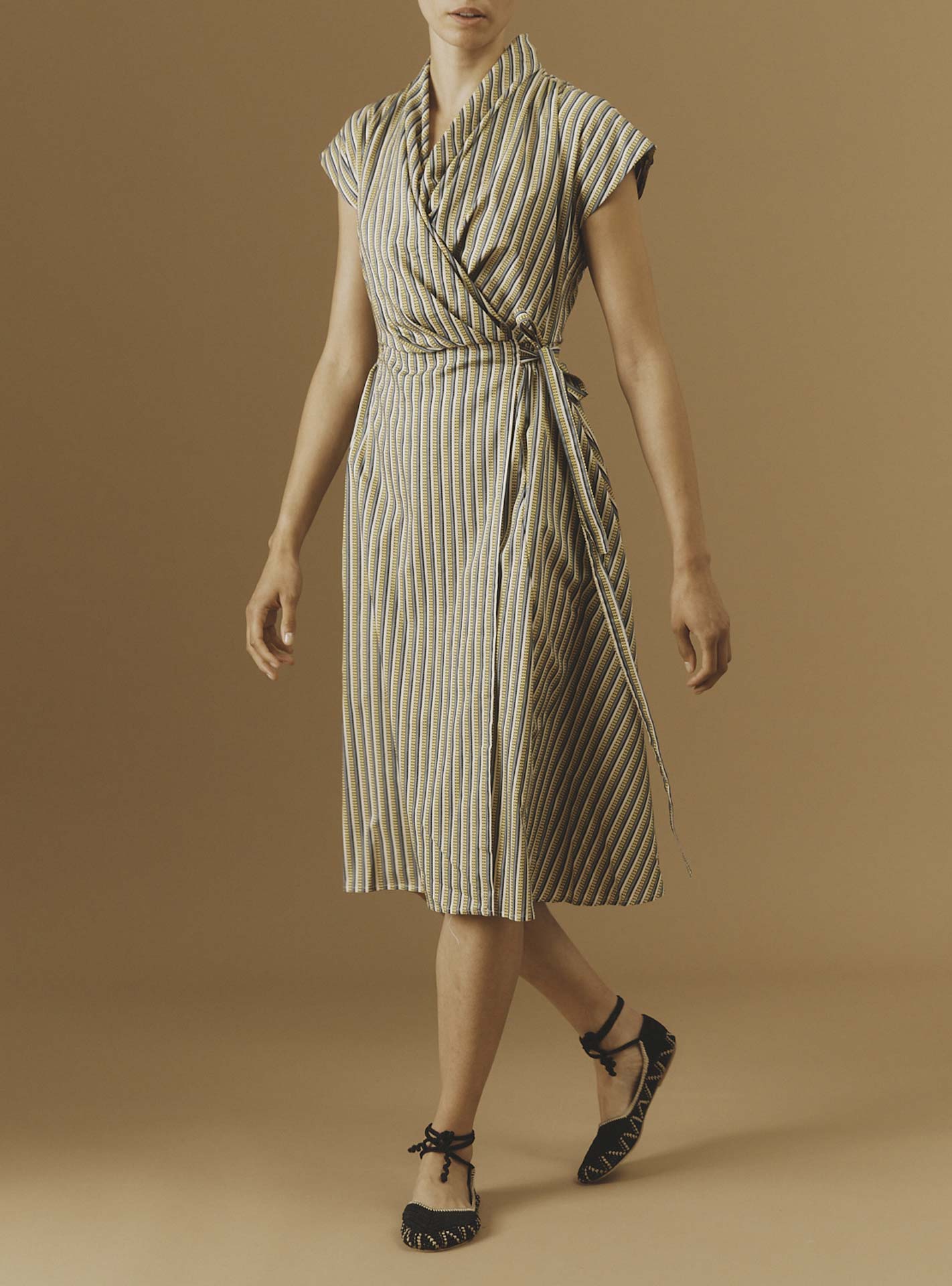 Front view of Isolde Yellow 2 midi Dress by Thierry Colson