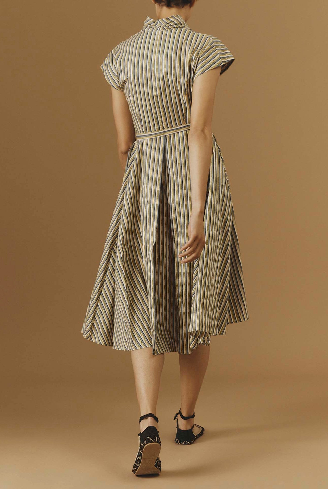 Back view of Isolde Yellow 2 midi Dress by Thierry Colson