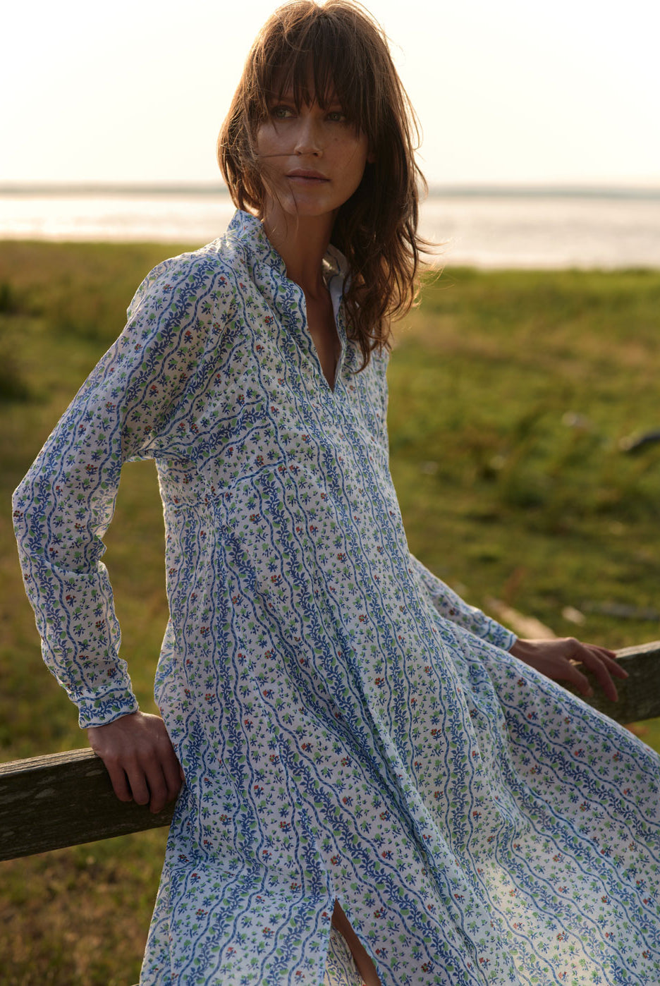 Denni wears Parvati Liselund Print Green / Cobalt Kaftan Long by Thierry Colson photographed by Stéphane Gautronneau