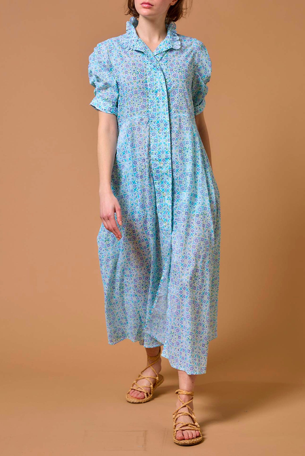 Venetia Mughal Blockprint Multico Blue Dress by Thierry Colson