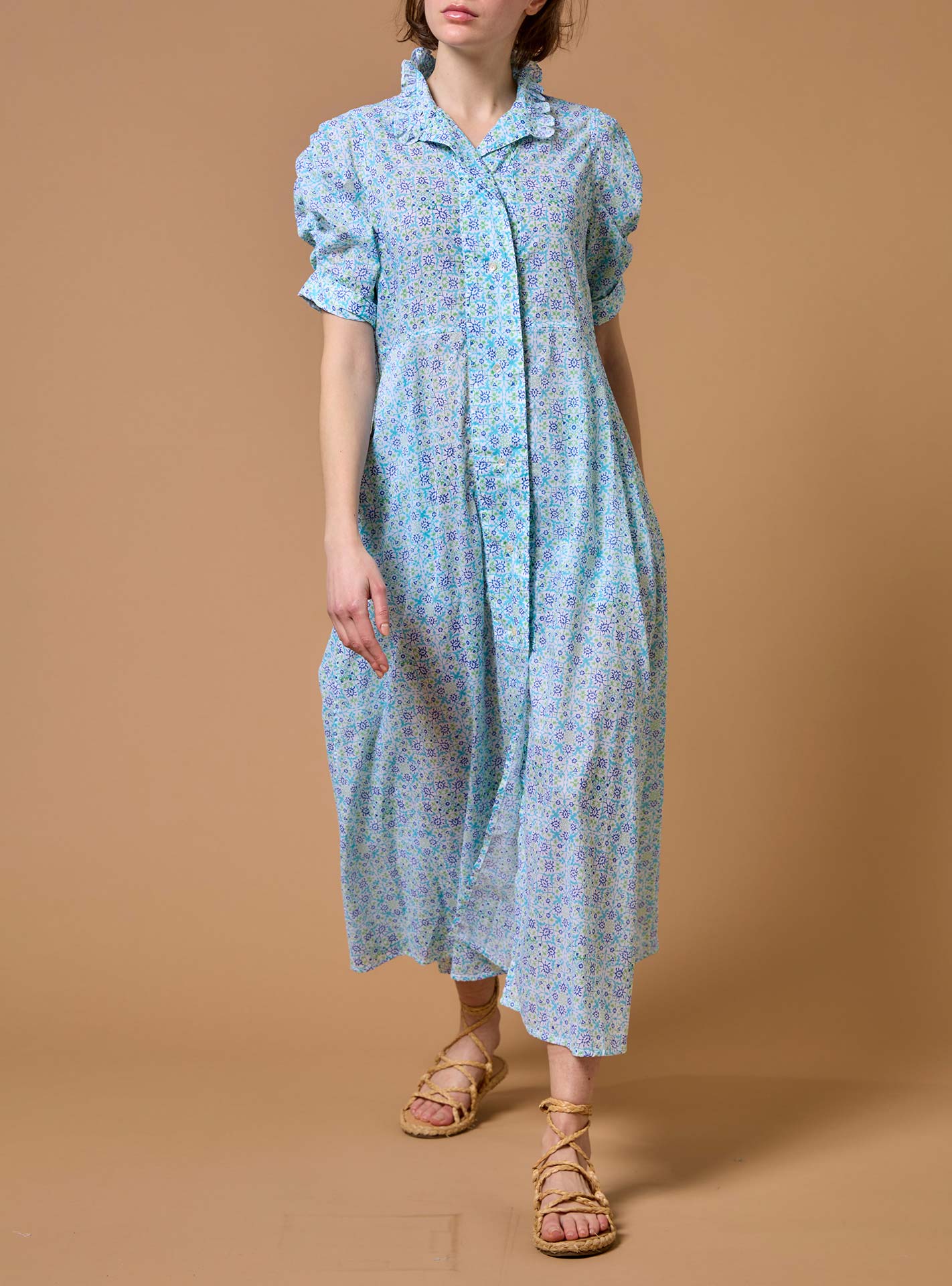 Venetia Mughal Blockprint Multico Blue Dress by Thierry Colson