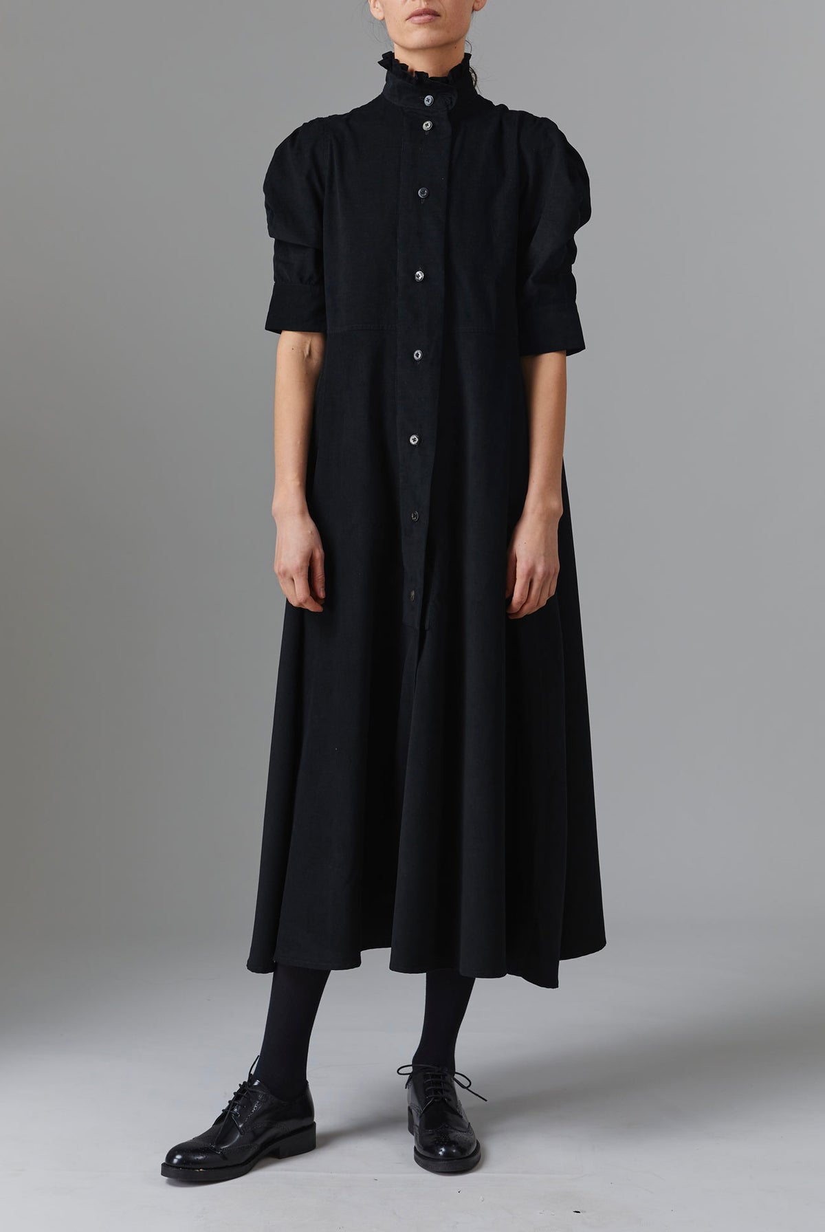 Front view of Venetia Black Dress - Tirolean Cord by Thierry Colson