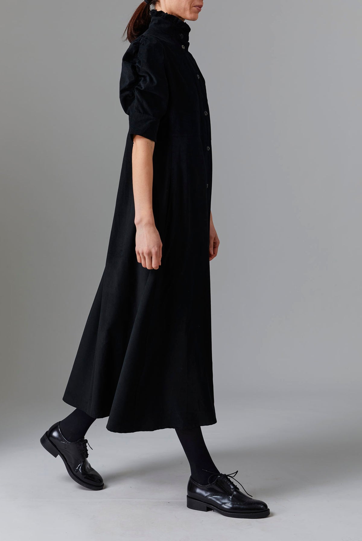 Side view of Venetia Black Dress - Tirolean Cord by Thierry Colson