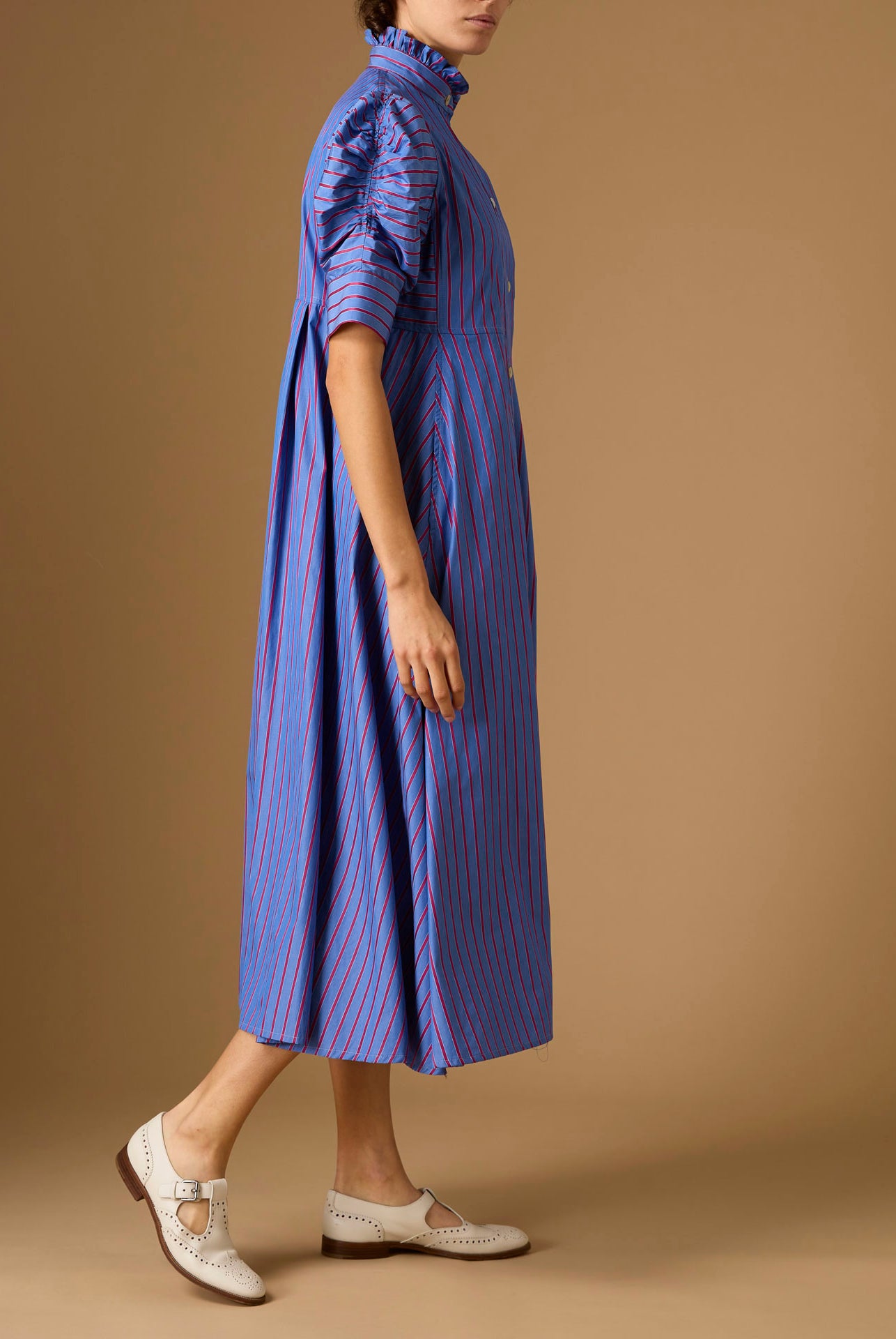 Side view of Venetia Bluet Cherry Stripes Dress by Thierry Colson